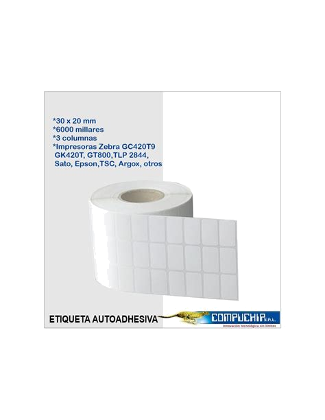 Etiqueta Autoadhesiva Generica 32x14 mm Rollo 50MTS