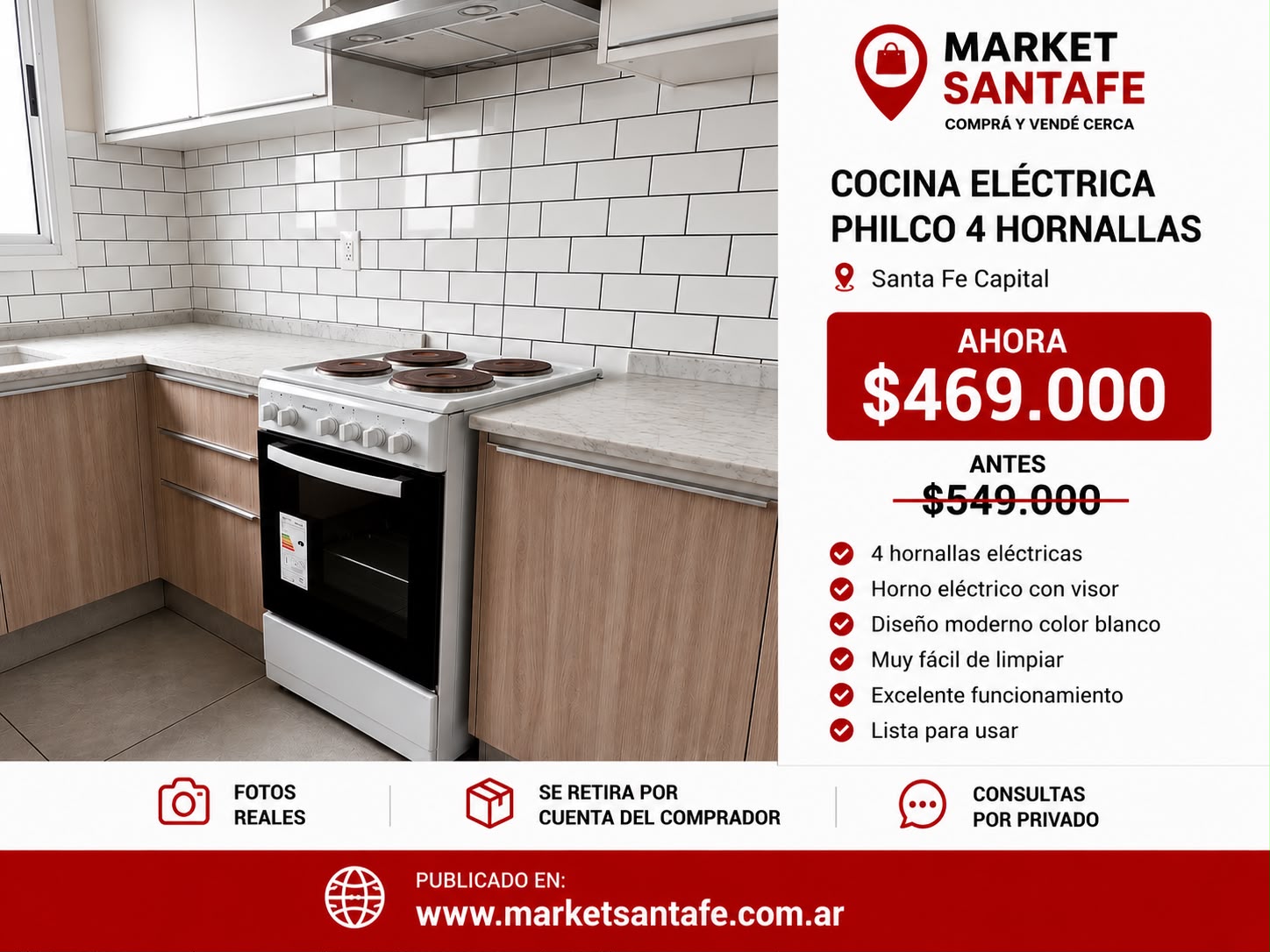 Cocina eléctrica Philco 4 hornallas